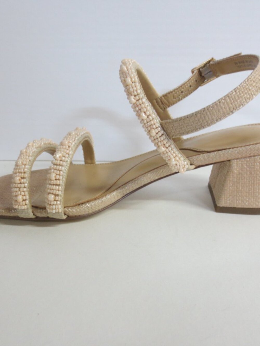 TALBOTS Maya Beaded Block Heel Sandals - Light Fawn - US 6M - Picture 3 of 6